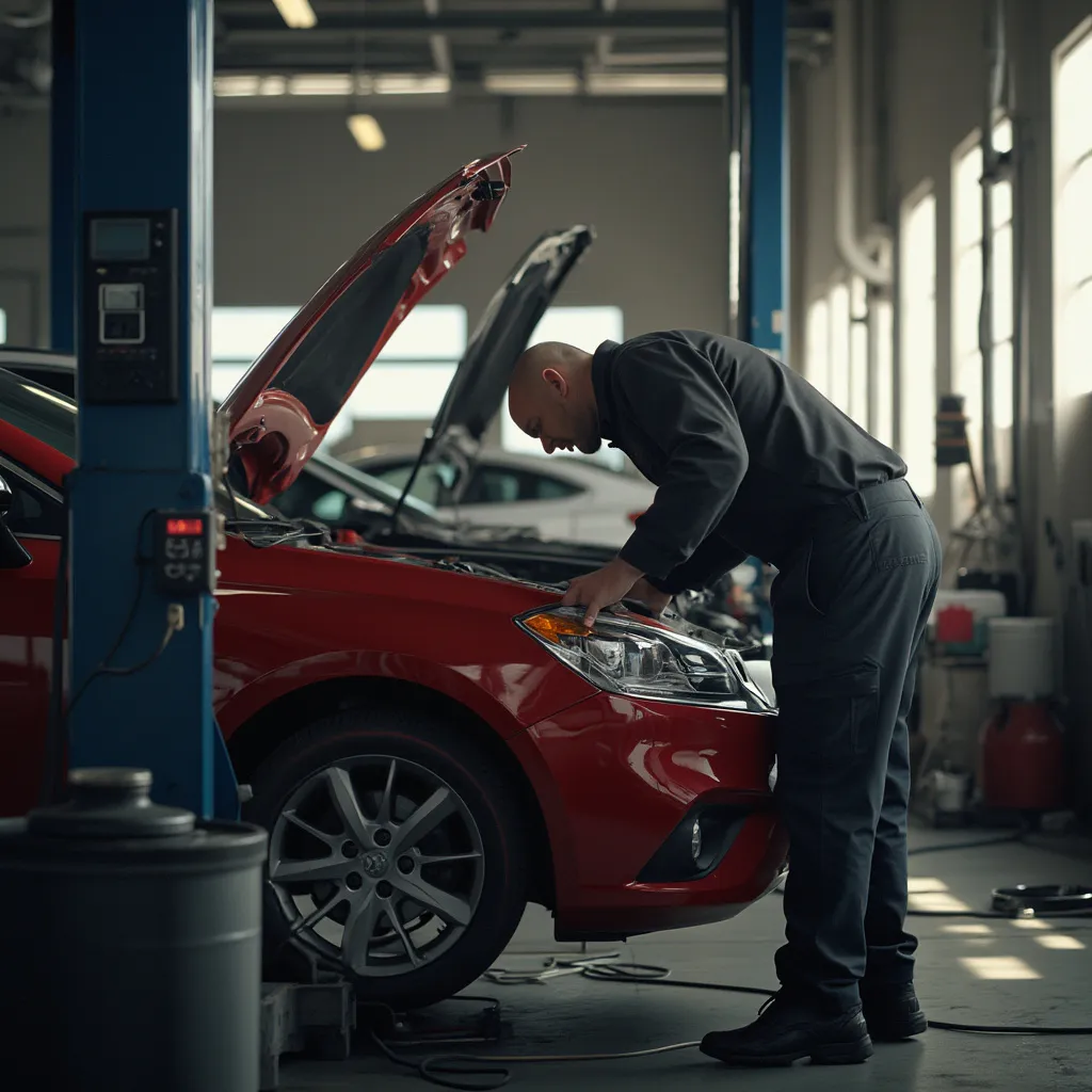 Mechanic working on engine