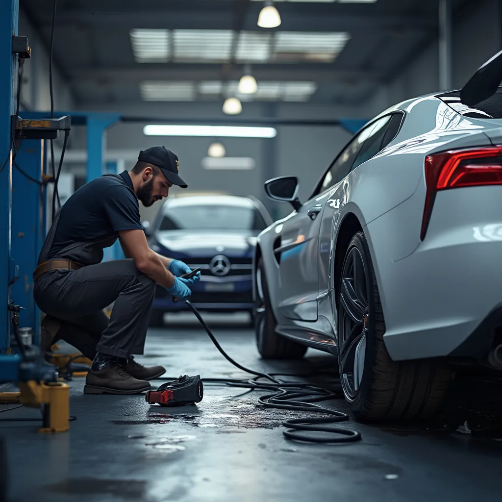 Mechanic working on car