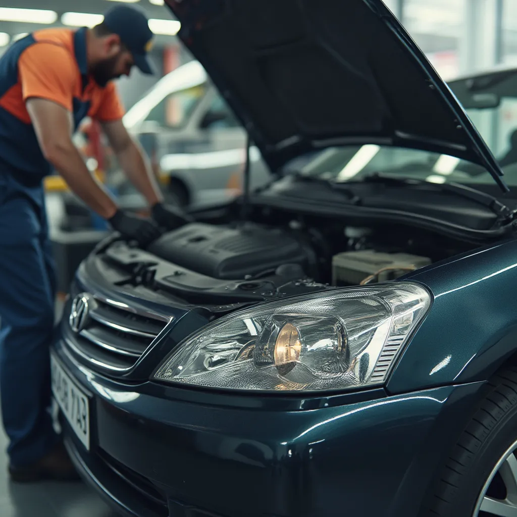 Professional mechanic working on car